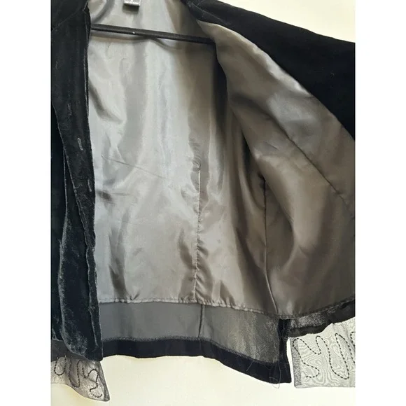 Vtg 80s‎ Carole Little Velvet Blazer M Embellished Sheer Witchy Whimsigoth - Picture 10 of 16